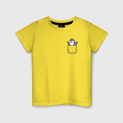 Футболка хлопковая детская Пингвин в кармашке, цвет: желтый