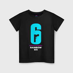 Футболка хлопковая детская Символ Rainbow Six в неоновых цветах, цвет: черный
