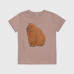 Футболка хлопковая детская Капибара сидит и думает о жизни, цвет: пыльно-розовый