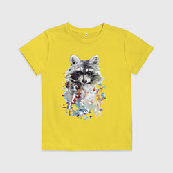 Футболка хлопковая детская Мордочка енота - акварель, цвет: желтый