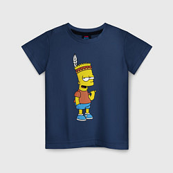 Футболка хлопковая детская Барт Симпсон - индеец, цвет: тёмно-синий