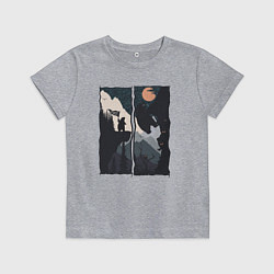 Футболка хлопковая детская Оранжевая луна и дикий альпинизм, цвет: меланж