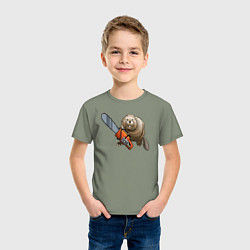 Футболка хлопковая детская Бобер с бензопилой, цвет: авокадо — фото 2