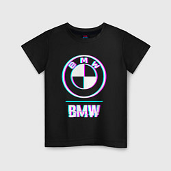 Футболка хлопковая детская Значок BMW в стиле glitch, цвет: черный
