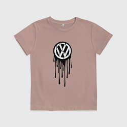 Футболка хлопковая детская Volkswagen - art logo, цвет: пыльно-розовый