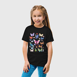 Футболка хлопковая детская Волшебные бабочки акварелью, цвет: черный — фото 2