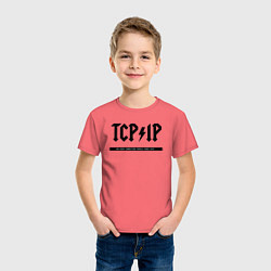 Футболка хлопковая детская TCPIP Connecting people since 1972, цвет: коралловый — фото 2