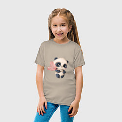 Футболка хлопковая детская Панда с леденцом, цвет: миндальный — фото 2