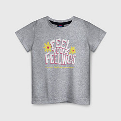 Футболка хлопковая детская Feel your feelings, цвет: меланж