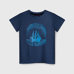 Футболка хлопковая детская Винтажный корабль, цвет: тёмно-синий