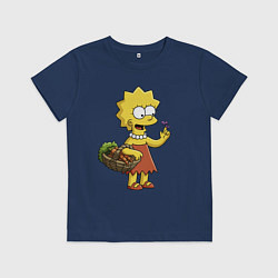 Футболка хлопковая детская Lisa Simpson с гусеницей на даче, цвет: тёмно-синий