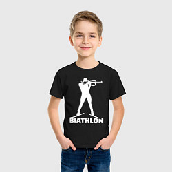 Футболка хлопковая детская Биатлонист в положении стоя, цвет: черный — фото 2