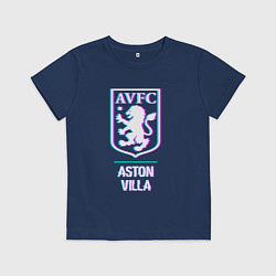 Футболка хлопковая детская Aston Villa FC в стиле glitch, цвет: тёмно-синий