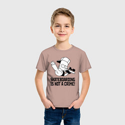 Футболка хлопковая детская Skateboarding is not a crime!, цвет: пыльно-розовый — фото 2