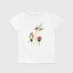 Футболка хлопковая детская Живопись полет колибри, цвет: белый