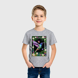 Футболка хлопковая детская Колибри в тропиках, цвет: меланж — фото 2
