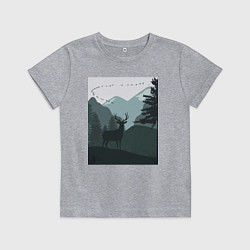 Футболка хлопковая детская Олень в лесу силуэты, цвет: меланж