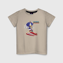 Футболка хлопковая детская Sonic - hedgehog - skateboarding, цвет: миндальный