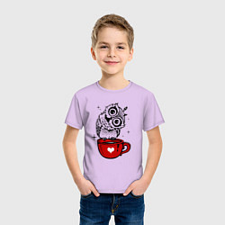 Футболка хлопковая детская Сова на кружке с сердечком, цвет: лаванда — фото 2