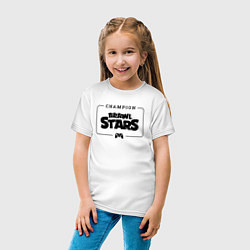 Футболка хлопковая детская Brawl Stars gaming champion: рамка с лого и джойст, цвет: белый — фото 2