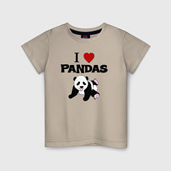 Футболка хлопковая детская I love Panda - люблю панд, цвет: миндальный