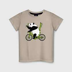 Футболка хлопковая детская Панда на велосипеде с бамбуком, цвет: миндальный