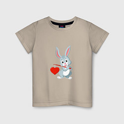 Футболка хлопковая детская Влюблённый кролик, цвет: миндальный