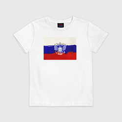 Футболка хлопковая детская Флаг России - акварель, цвет: белый