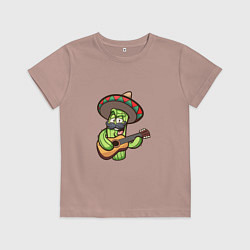 Футболка хлопковая детская Кактус - Мексиканец, цвет: пыльно-розовый
