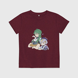 Футболка хлопковая детская Бай Чжу и Ци Ци, цвет: меланж-бордовый