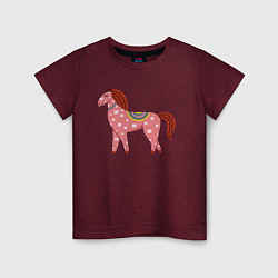 Футболка хлопковая детская Красочная лошадка, цвет: меланж-бордовый