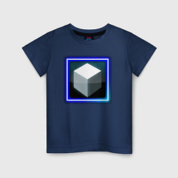 Футболка хлопковая детская Белый геометрический куб с сиянием, цвет: тёмно-синий