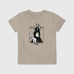 Футболка хлопковая детская Тигнари в квадрате, цвет: миндальный