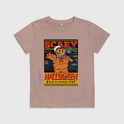 Футболка хлопковая детская Нападение тыквы, цвет: пыльно-розовый