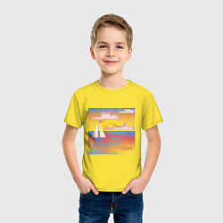 Футболка хлопковая детская Розовый закат на море, цвет: желтый — фото 2