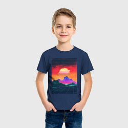 Футболка хлопковая детская Синтвейв горы на закате, цвет: тёмно-синий — фото 2