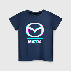 Футболка хлопковая детская Значок Mazda в стиле glitch, цвет: тёмно-синий