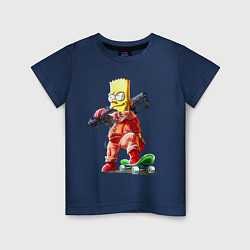 Футболка хлопковая детская Крутой Барт Симпсон с оружием на плече и скейтборд, цвет: тёмно-синий