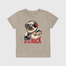 Футболка хлопковая детская Крутой мрпс играет на гитаре, цвет: миндальный