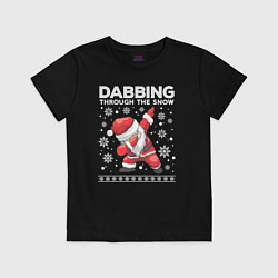 Футболка хлопковая детская Dabbing Santa, through the snow, цвет: черный