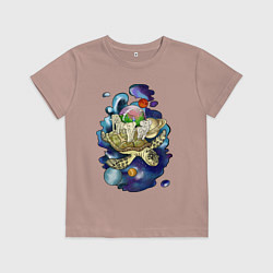 Футболка хлопковая детская Плоская земля - мир на черепахе, цвет: пыльно-розовый