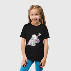 Футболка хлопковая детская Кролик дарит цветы тебе, цвет: черный — фото 2