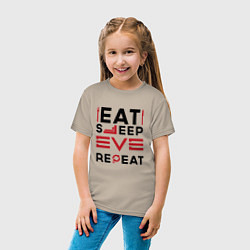 Футболка хлопковая детская Надпись: eat sleep EVE repeat, цвет: миндальный — фото 2
