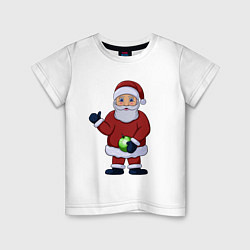 Футболка хлопковая детская Дед Мороз с елочной игрушкой, цвет: белый