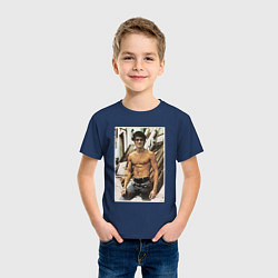 Футболка хлопковая детская Брюс Ли - ретро постер, цвет: тёмно-синий — фото 2