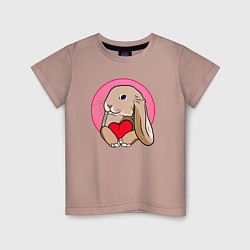 Футболка хлопковая детская Кролик с красным сердечком, цвет: пыльно-розовый