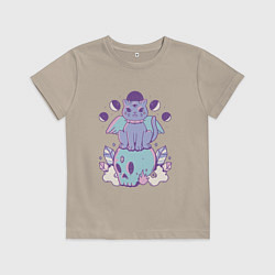 Футболка хлопковая детская Кот с крыльями в готическом стиле, цвет: миндальный