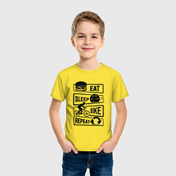 Футболка хлопковая детская Eat sleep bike repeat art, цвет: желтый — фото 2