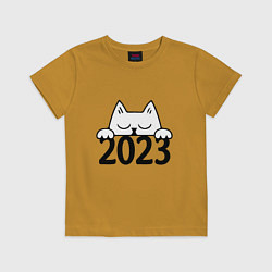 Футболка хлопковая детская Cat 2023, цвет: горчичный
