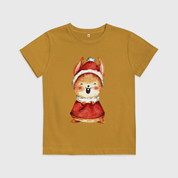 Футболка хлопковая детская Счастливый зайчик новый год, цвет: горчичный